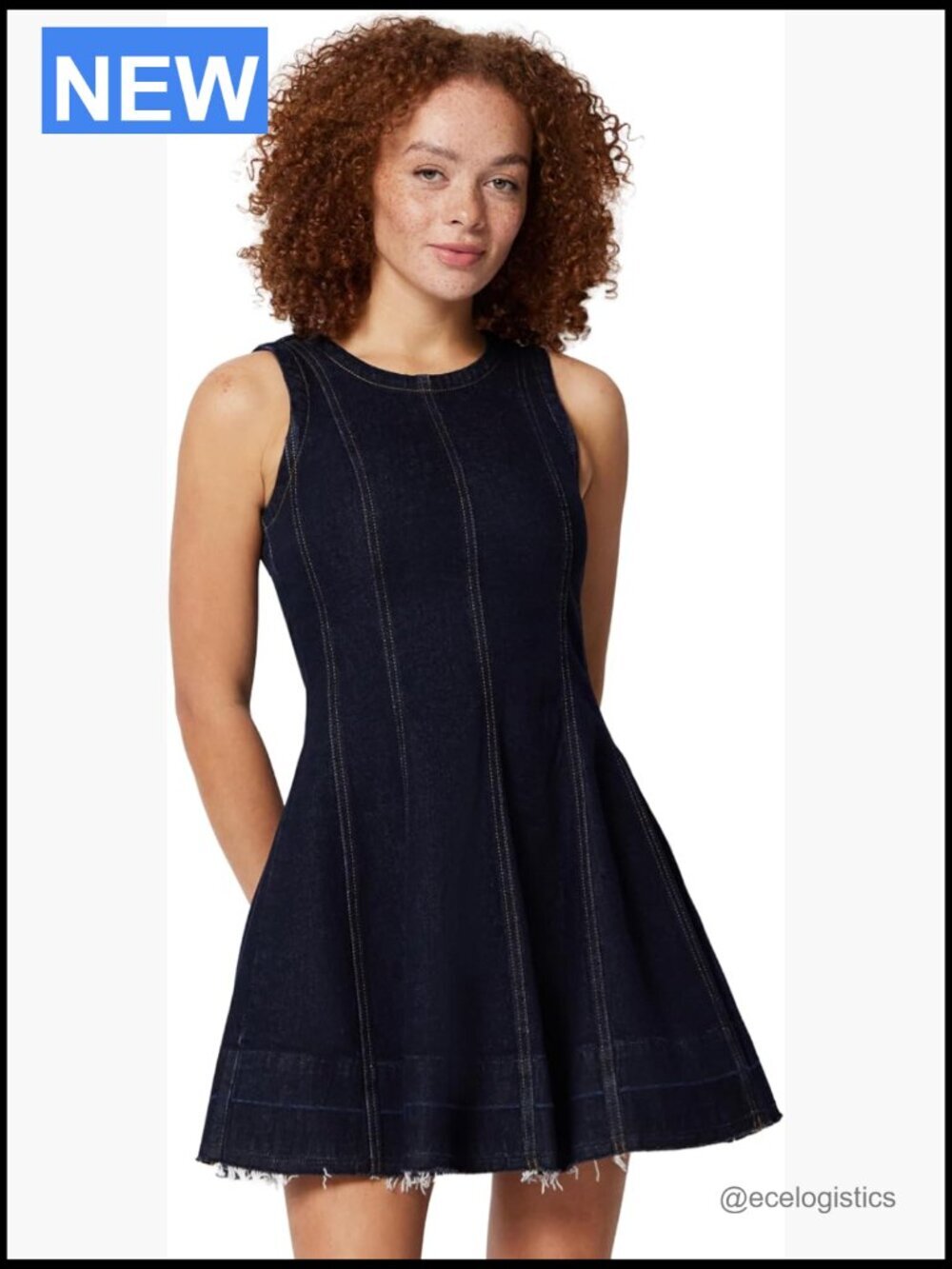 Women's Fit & Flare Denim Mini Dress Sleeveless Scoop Neck